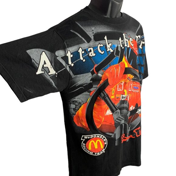 Vintage 1998 Bill Elliot Crewneck T Shirt L Black AOP Attack the Track McDonalds - Picture 3 of 9